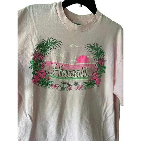 Vintage Hawaii Tshirt Neon Pink Single Stitch Graphics 1989 80s 90s1980s Read XL